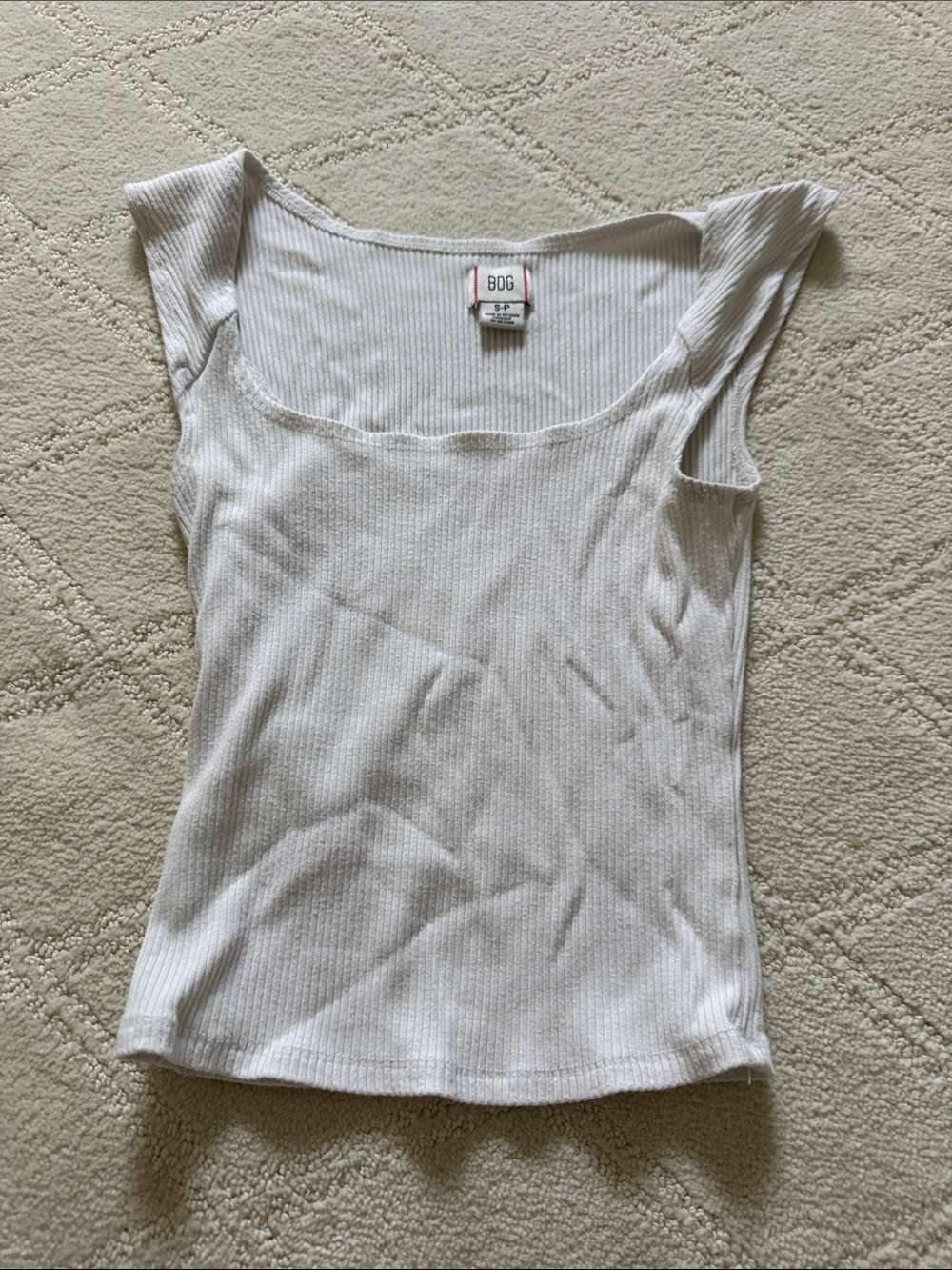 BDG Cream Ribbed Square-Neck Tank